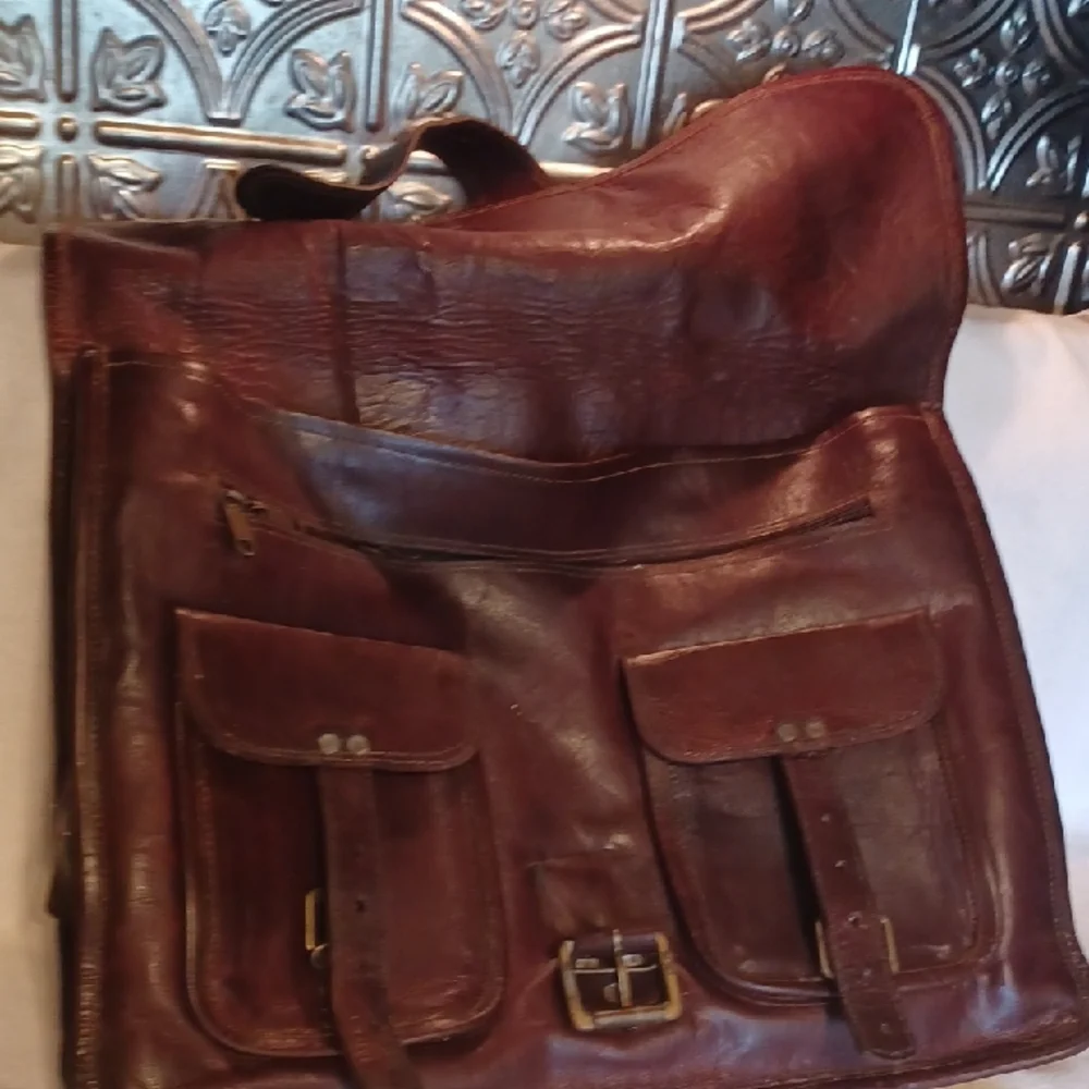 Vintage Brown Leather Messenger Bag Brief Case CUERO